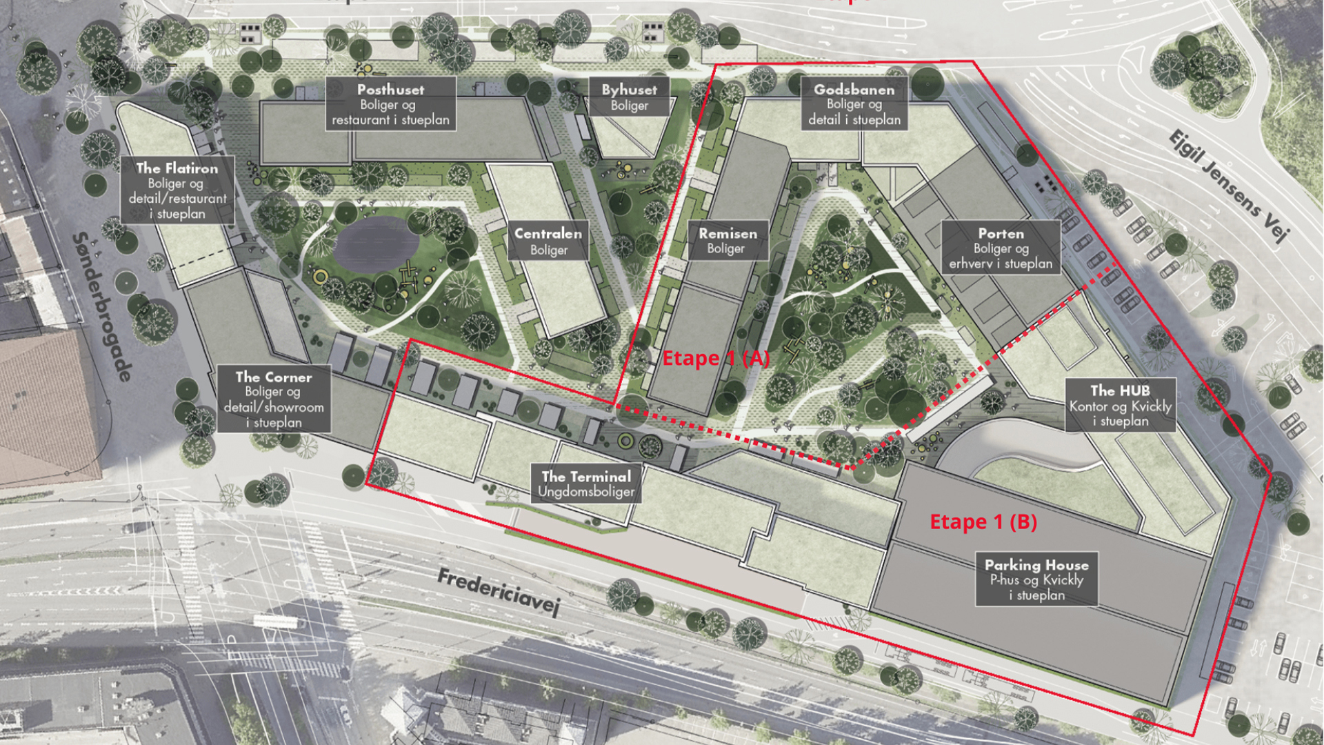 Oversigt over Gammelhavn i Vejle - vi bygger en stor del af etape 1
